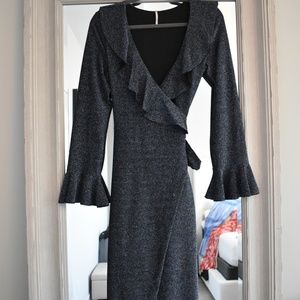 Free People Navy Black Glitter Wrap Dress